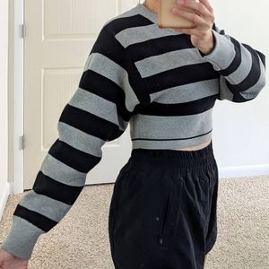 NWT Olivaceous top black gray stripe long sleeve cropped sweater top